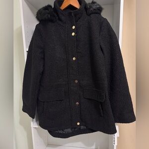 INTL Details Faux-Fur Hooded Anorak Jacket in black Size Medium NWT